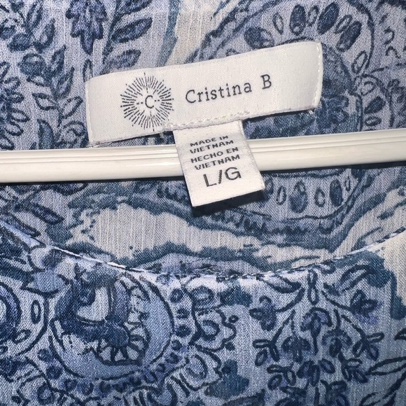 🟣Christiania B Sleeveless Blue & White PAISLEY Blouse - Size Large - Picture 6 of 6